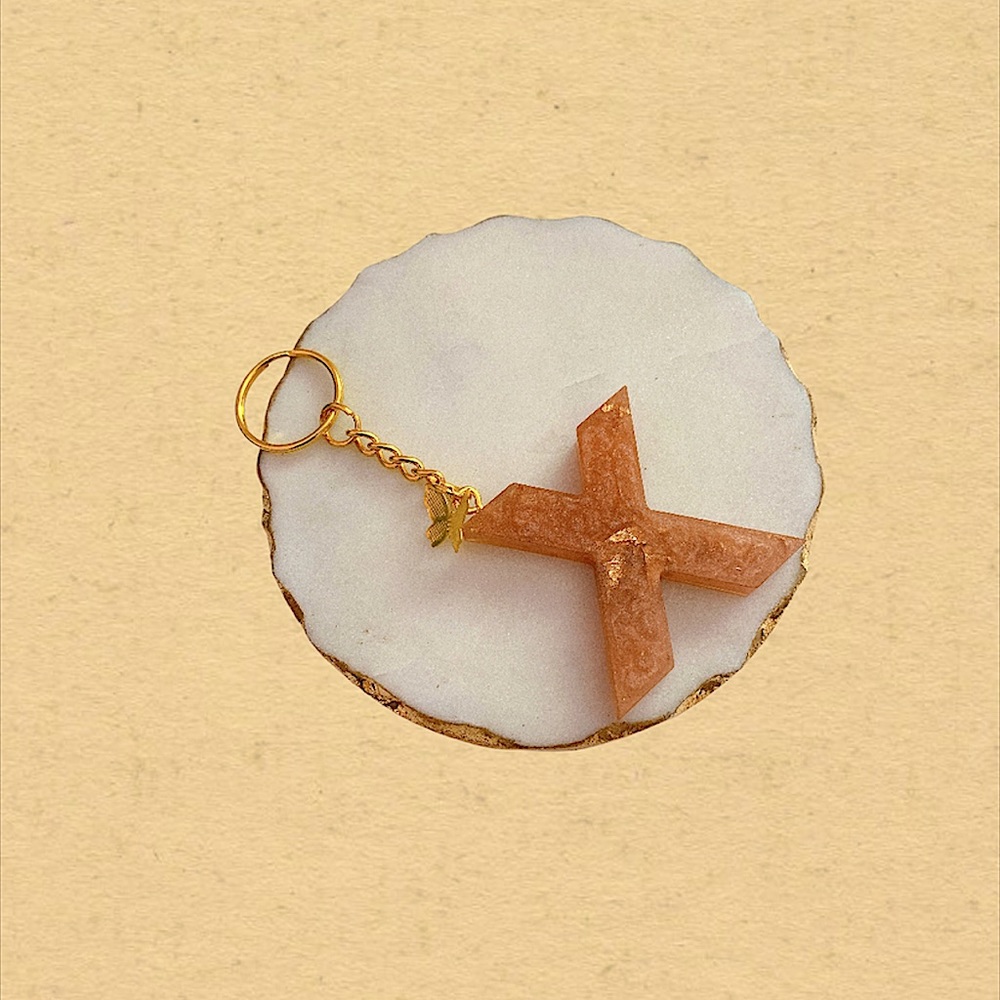 Custom Letter “X” Butterfly Key Chain - Peach Gold